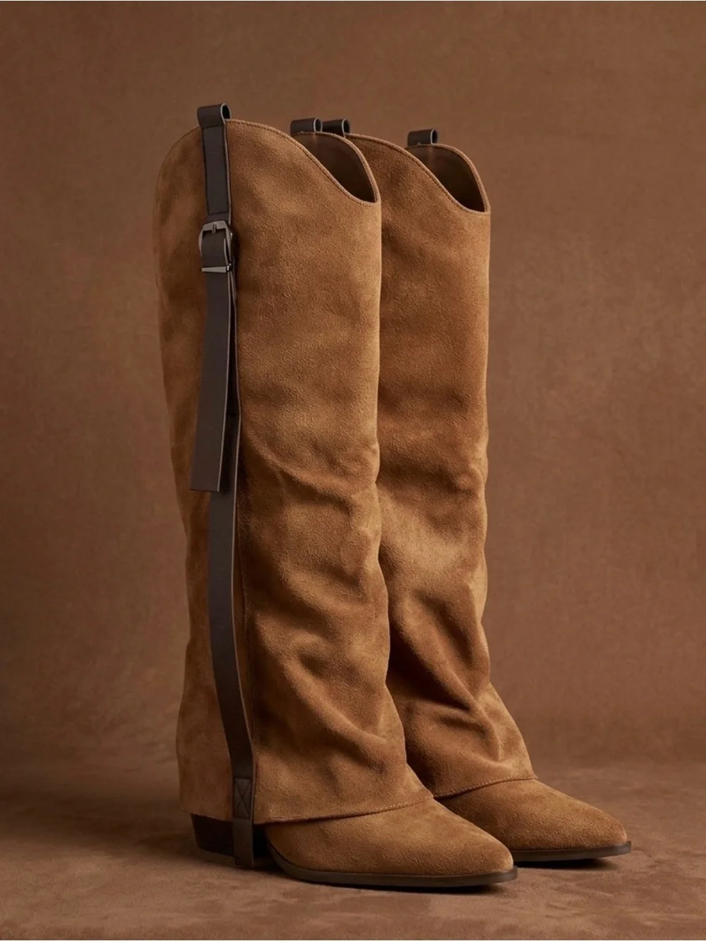 Women's Tall Suede Slouch Boots in Brown